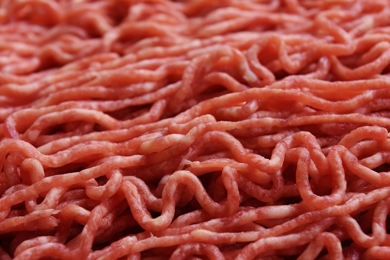 Fresh cuts of meat prepared for a dog raw rabbit barf diet bowl